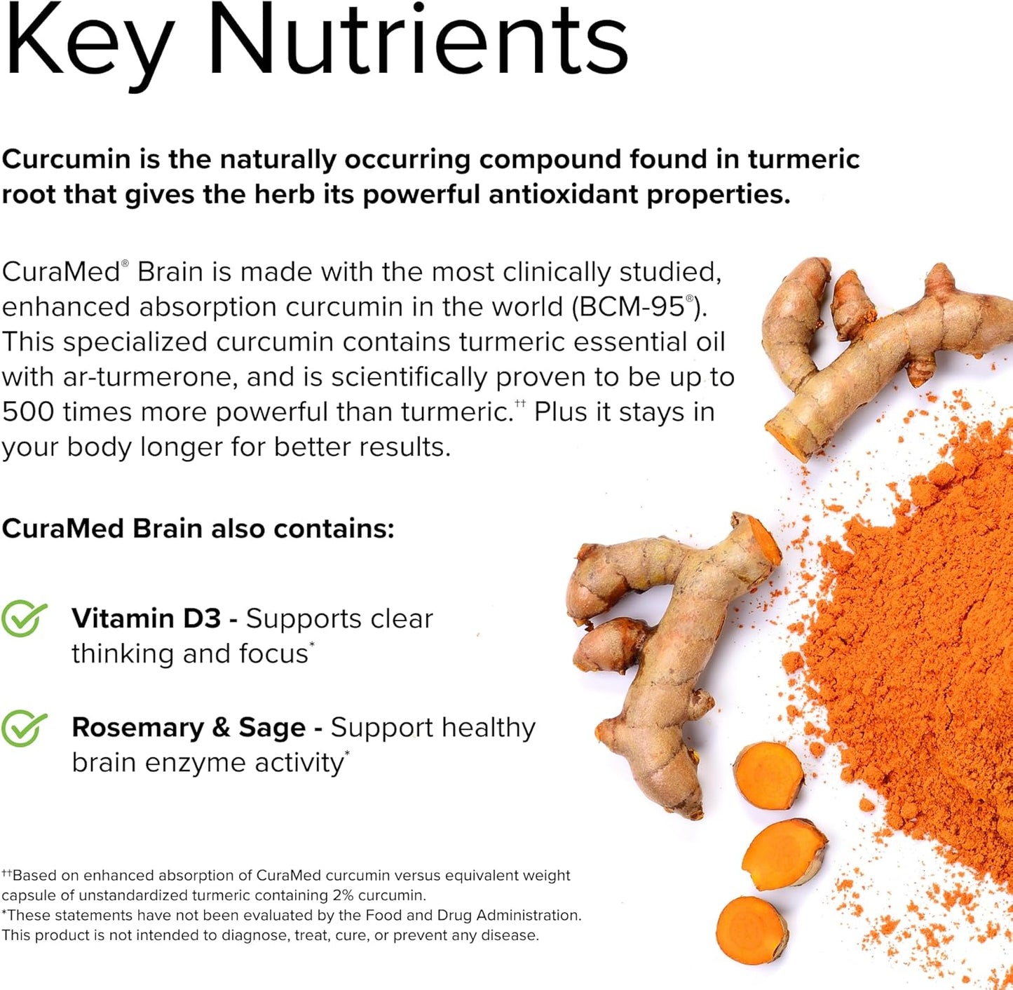 Terry Naturally CuraMed Brain Softgels - 60 Count with BCM-95 Curcumin, Vitamin D3, Rosemary & Sage - Non-GMO, Gluten Free - 30 Servings