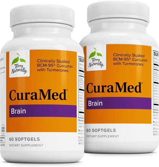 Terry Naturally CuraMed Brain Softgels - Pack of 2 with BCM-95 Curcumin, Vitamin D3, Rosemary & Sage - Non-GMO, Gluten Free - 60 Servings