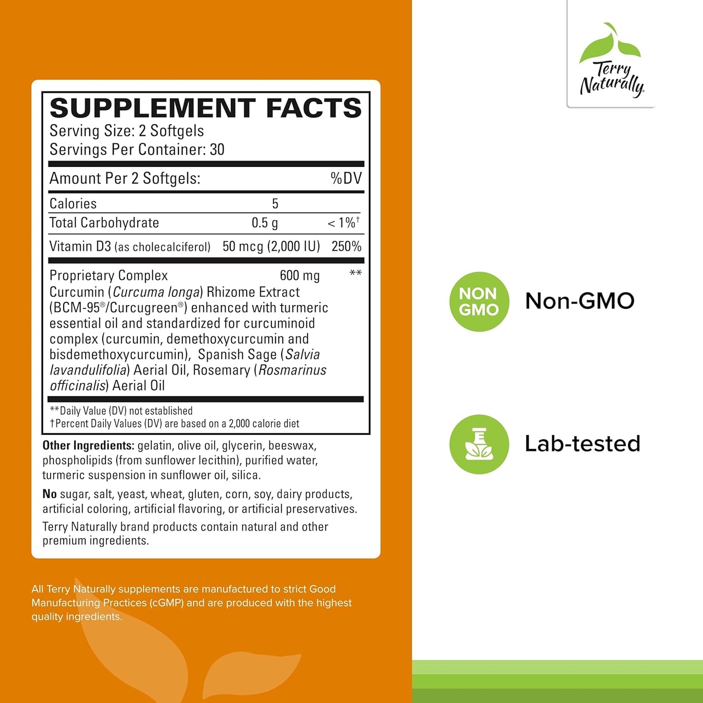 Terry Naturally CuraMed Brain Softgels - Pack of 2 with BCM-95 Curcumin, Vitamin D3, Rosemary & Sage - Non-GMO, Gluten Free - 60 Servings