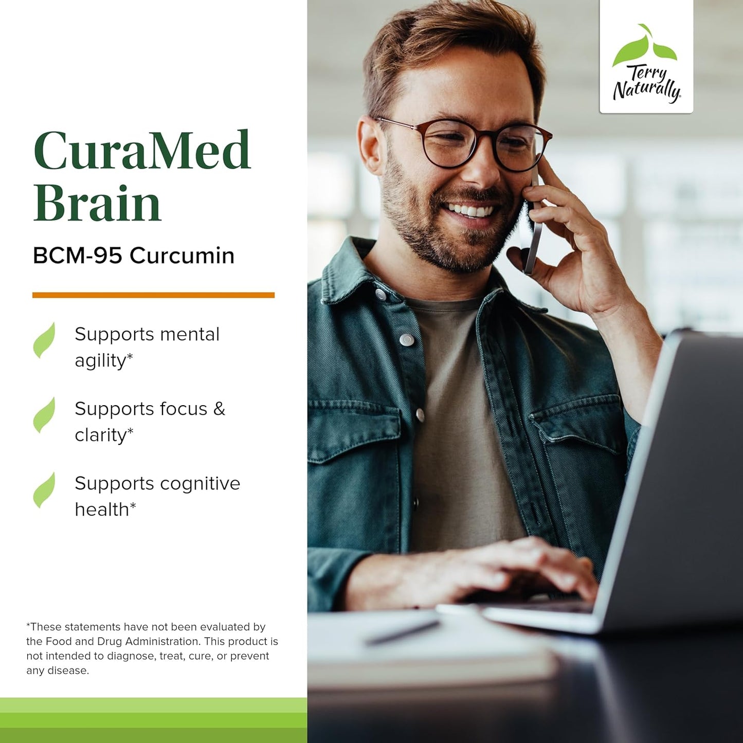 Terry Naturally CuraMed Brain Softgels - Pack of 2 with BCM-95 Curcumin, Vitamin D3, Rosemary & Sage - Non-GMO, Gluten Free - 60 Servings