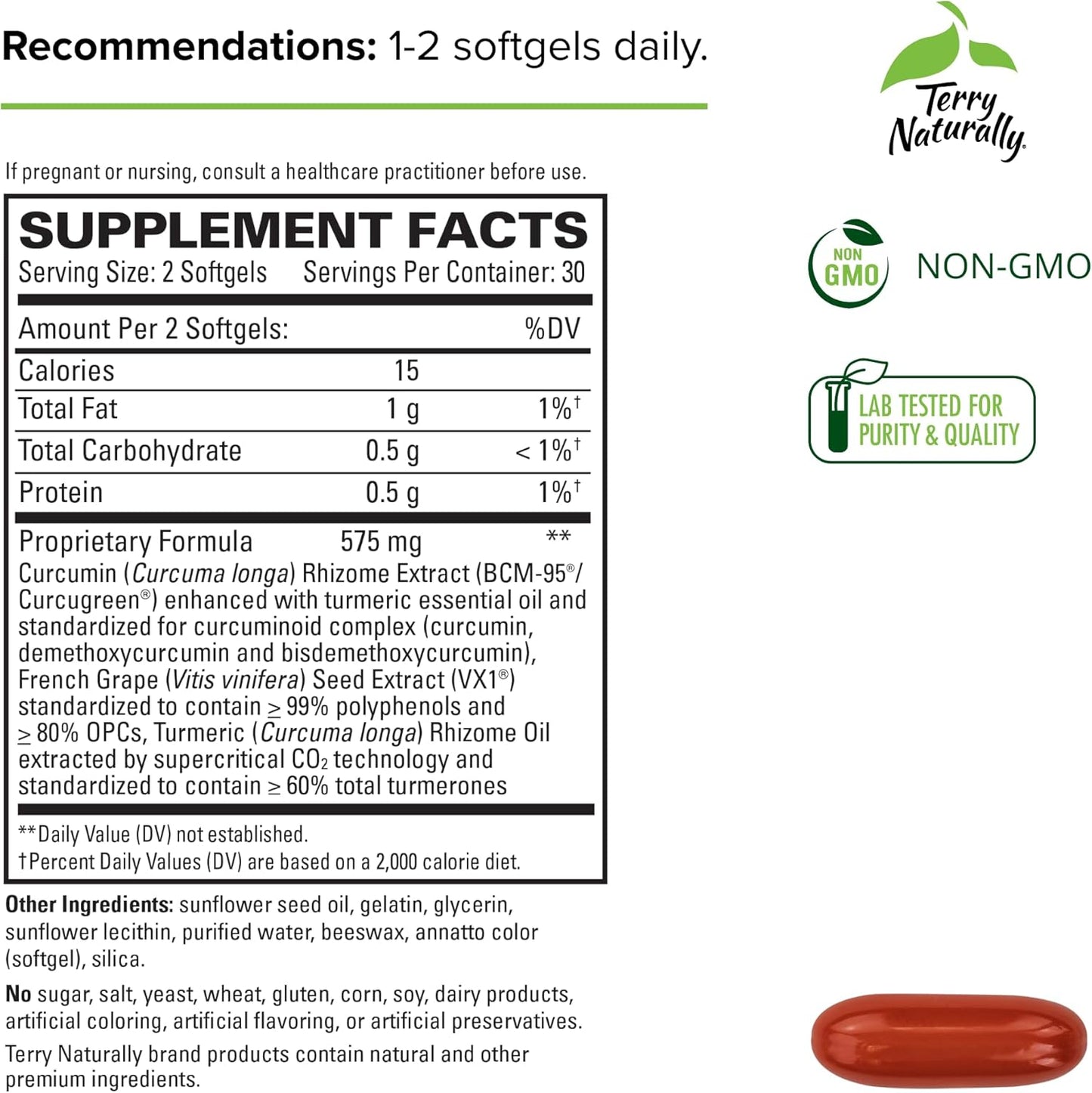 Terry Naturally CuraMed + Clinical OPC Softgels - 60 Count - BCM-95 Curcumin & French Grape Seed Extract VX1 - Non-GMO, Gluten Free - 30 Servings