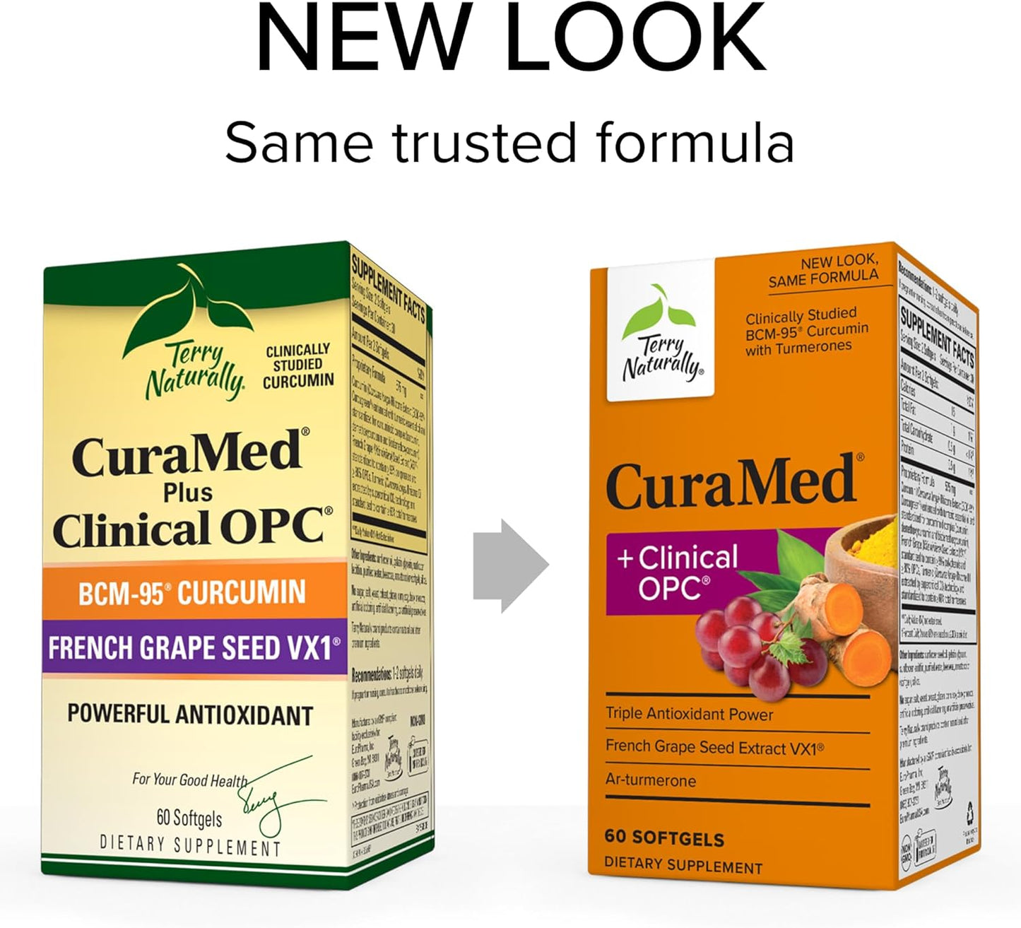 Terry Naturally CuraMed + Clinical OPC Softgels - 60 Count - BCM-95 Curcumin & French Grape Seed Extract VX1 - Non-GMO, Gluten Free - 30 Servings