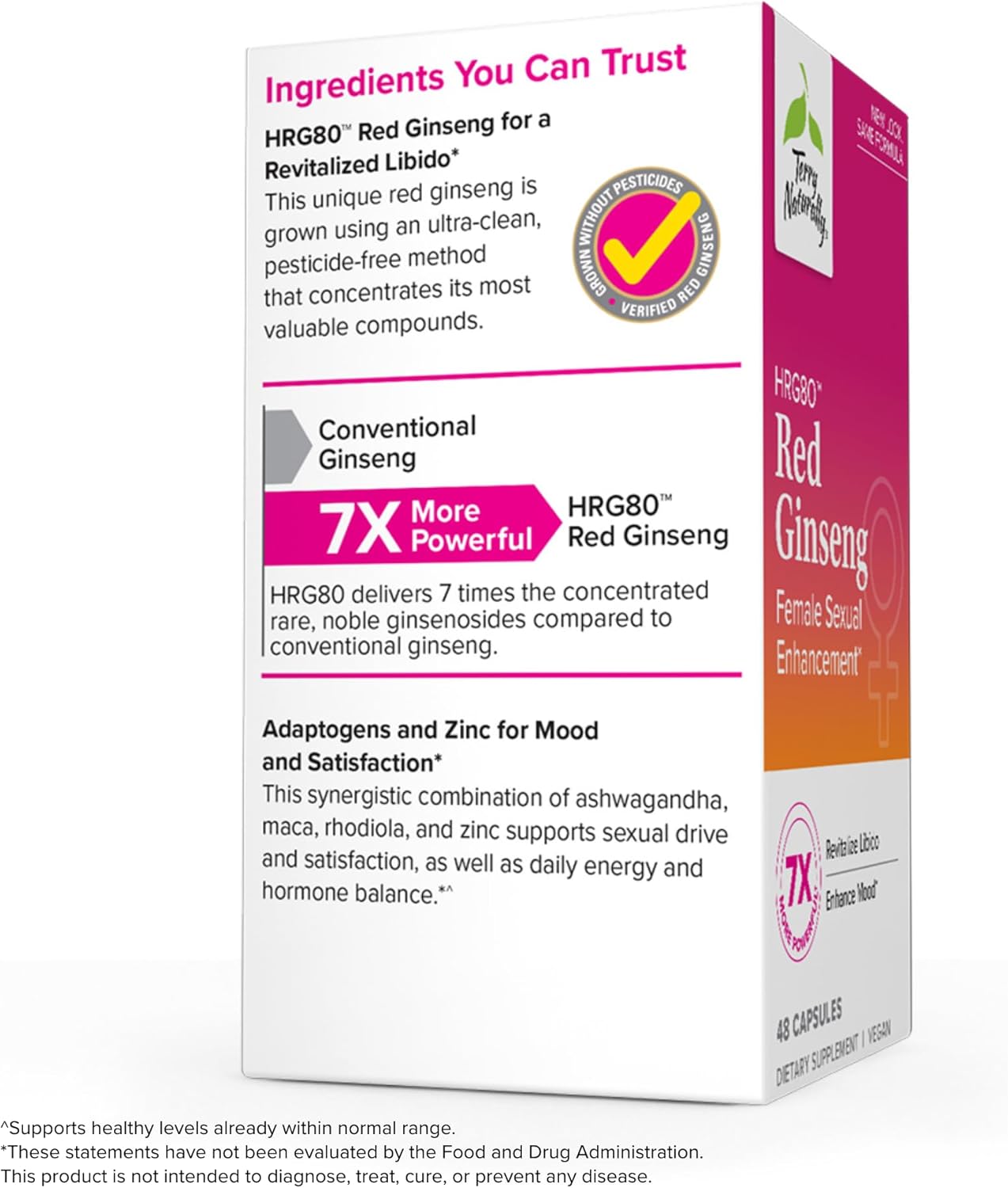 Terry Naturally HRG80 Red Ginseng Female Vitality Support Supplement - Boost Circulation, Endurance & Energy - With Ashwagandha, Red Ginseng & Zinc - 48 Capsules