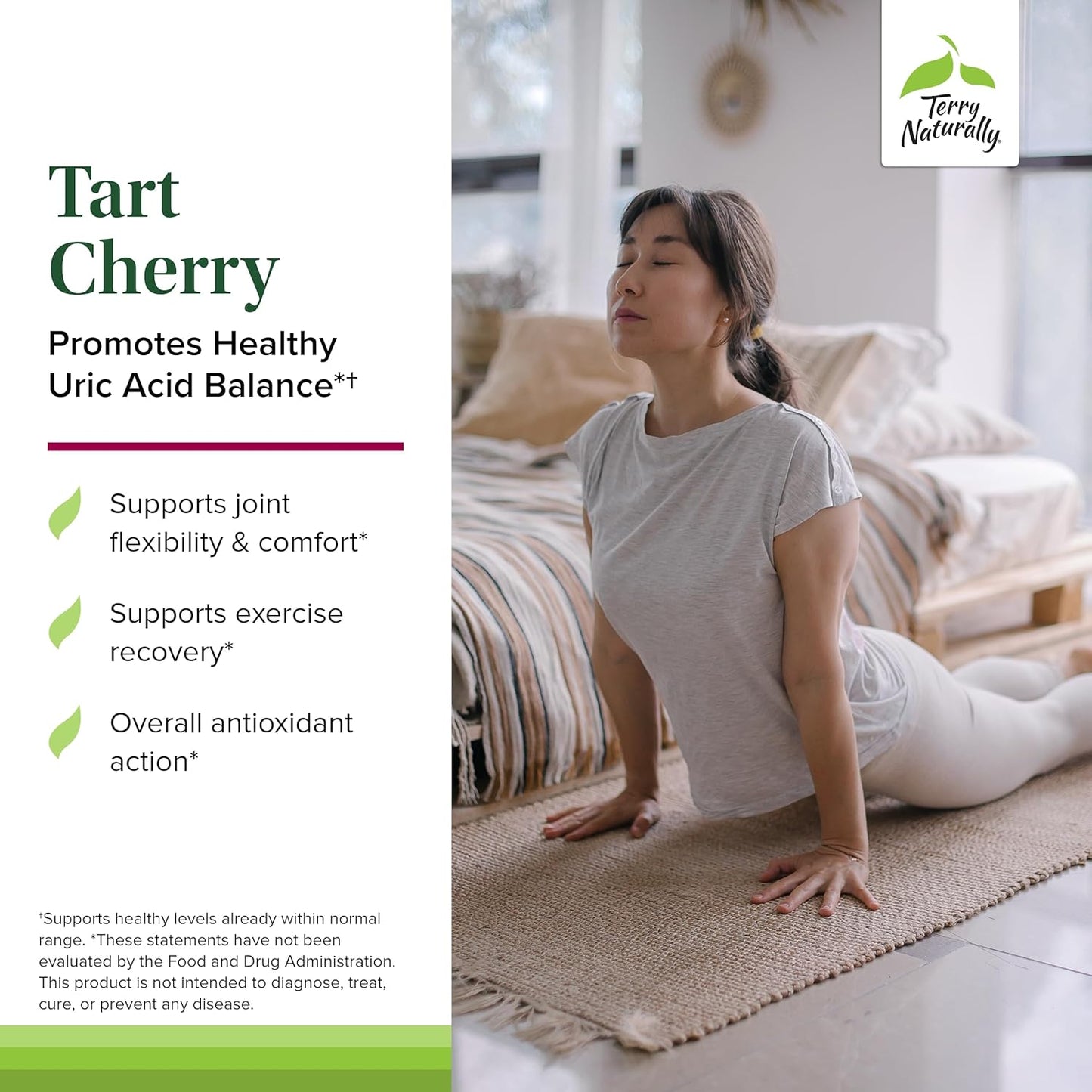 Terry Naturally Tart Cherry Capsules - Antioxidant Support for Healthy Uric Acid Balance & Joints - Dietary Supplement for Exercise Recovery - 120 Ct