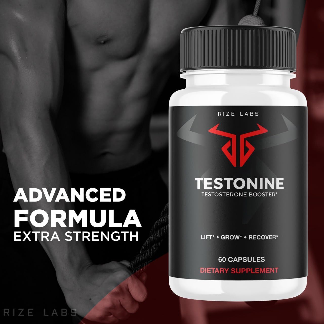 Testonine Male Supplement - Maximum Strength Formula for Muscle Power - 60 Capsules