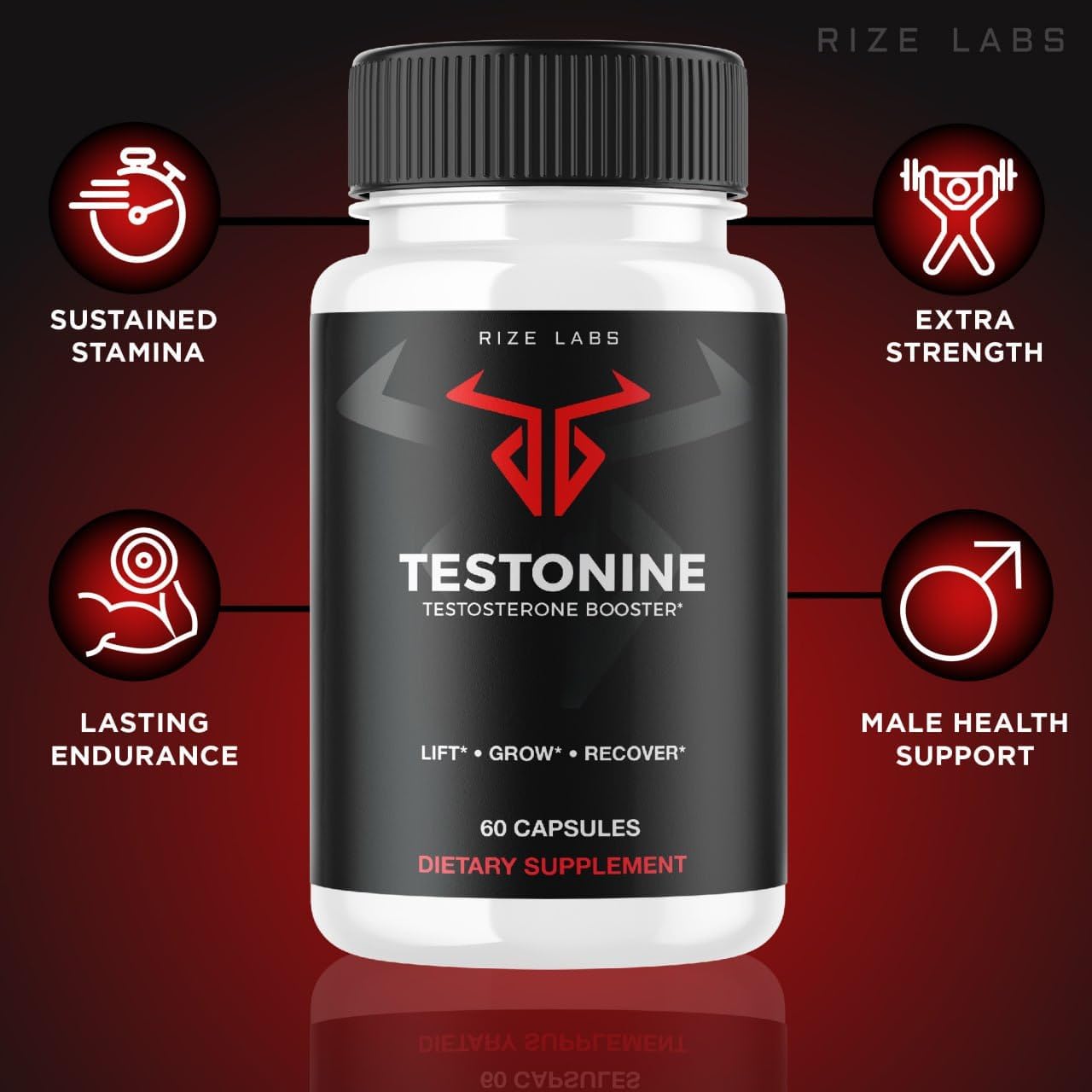 Testonine Male Supplement - Maximum Strength Formula for Muscle Power - 60 Capsules