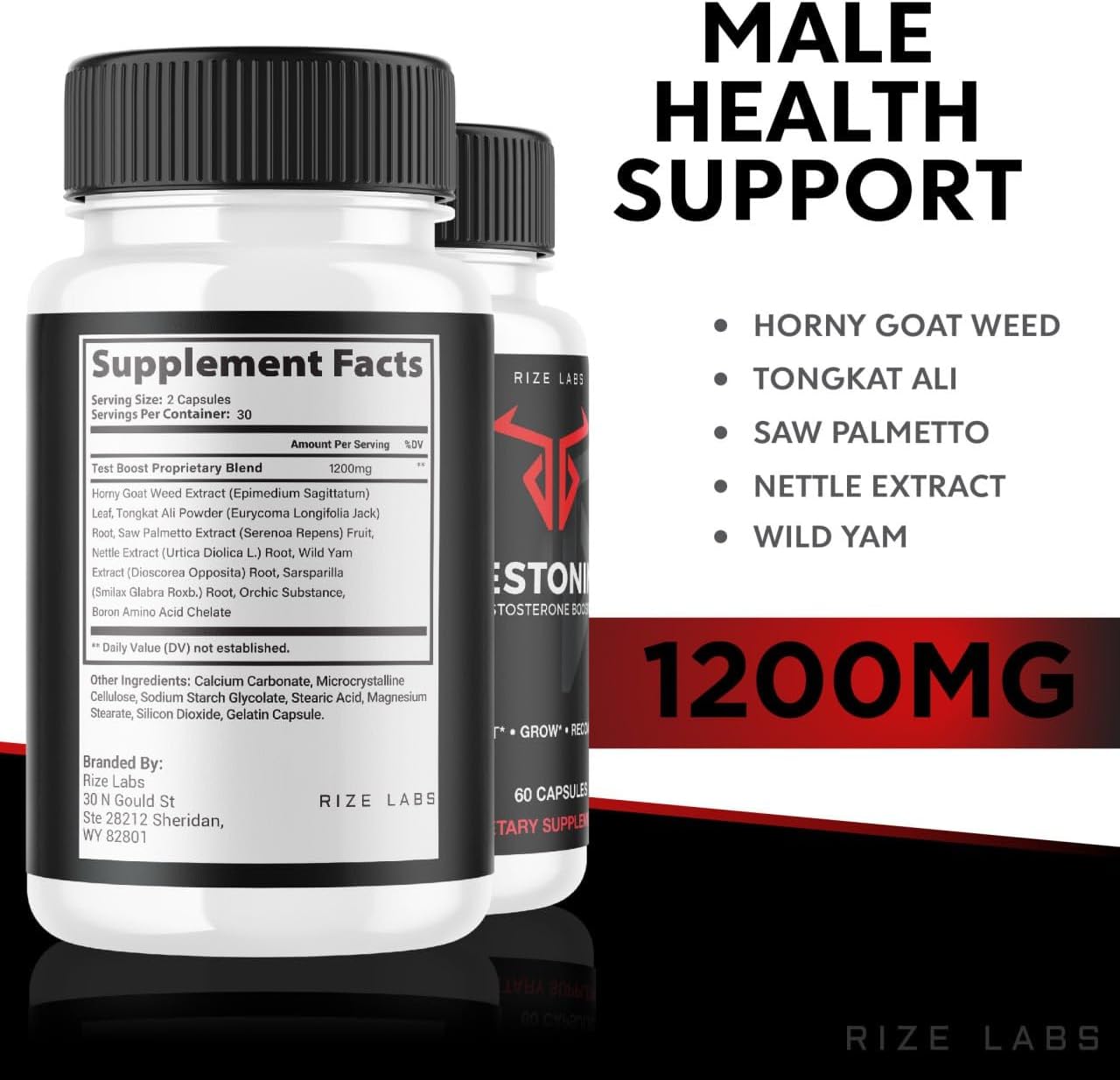 Testonine Male Supplement - Maximum Strength Formula for Muscle Power - 60 Capsules