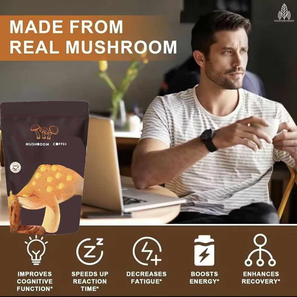 Tetedeer Mushroom Coffee Blend - Supports Focus, Digestion, Immunity | Cordyceps, Lion’s Mane, Shiitake, Reishi, Turkey Tail - 30 Servings