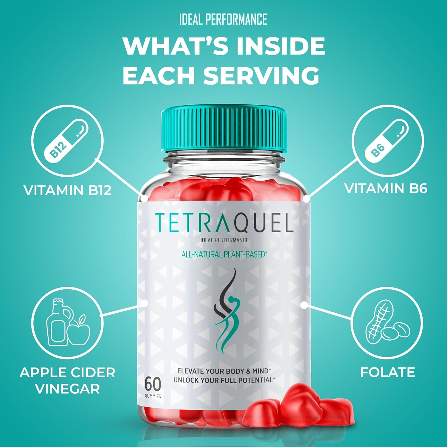 Tetraquel Keto ACV Gummies - Maximum Strength Supplement with All Natural Formula (60 Gummies)