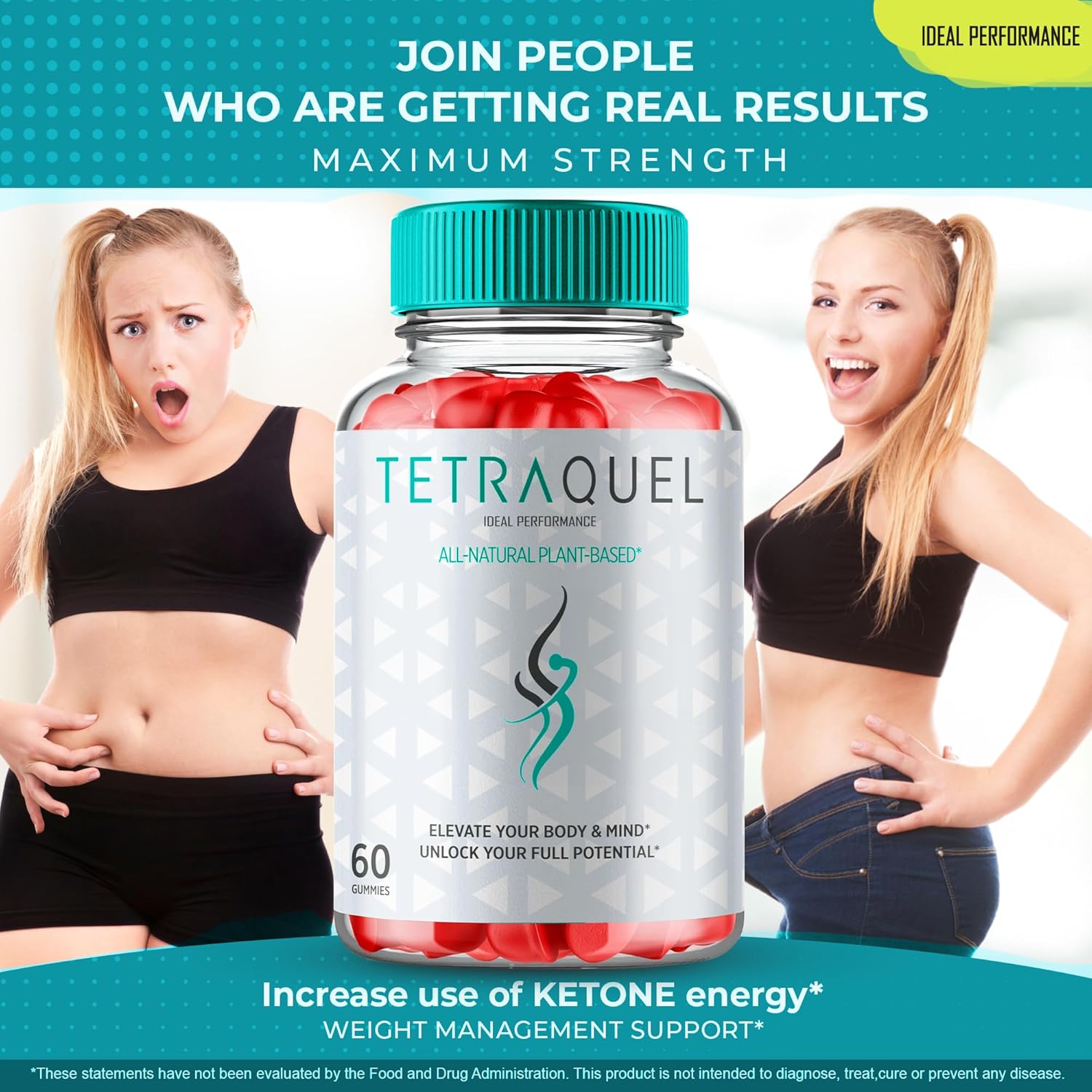 Tetraquel Keto ACV Gummies - Maximum Strength Supplement with All Natural Formula (60 Gummies)