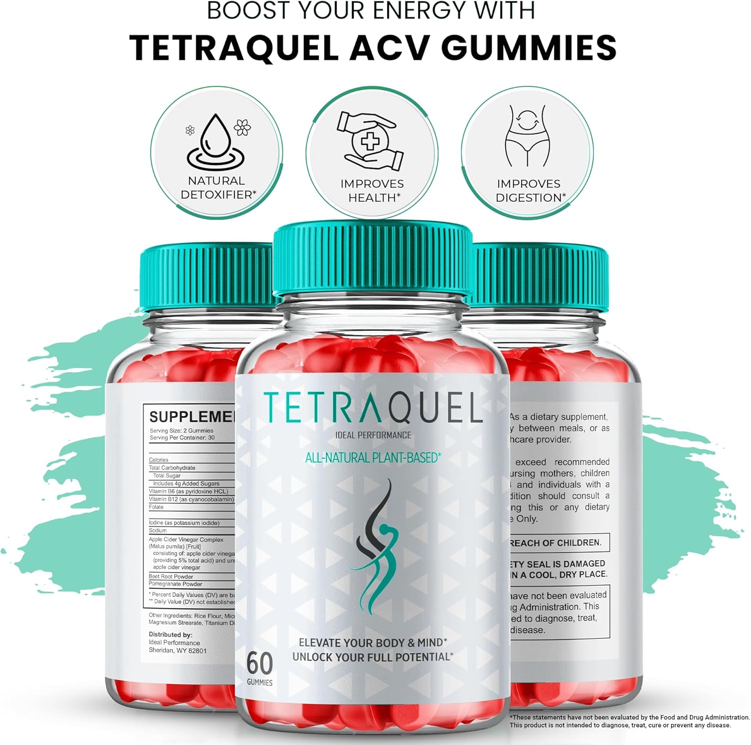 Tetraquel Keto ACV Gummies - Maximum Strength Supplement with All Natural Formula (60 Gummies)