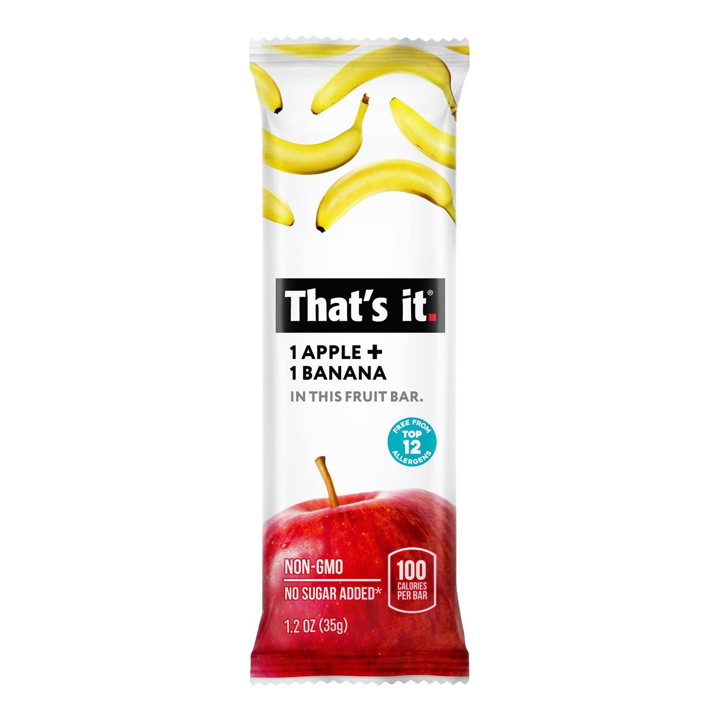 That's It Nutrition Apples + Banana 100% Natural Real Fruit Bar, Paleo Snack for Kids & Adults, Non GMO Sugar-Free, No Preservatives, 14.4 Oz, 12 Pack