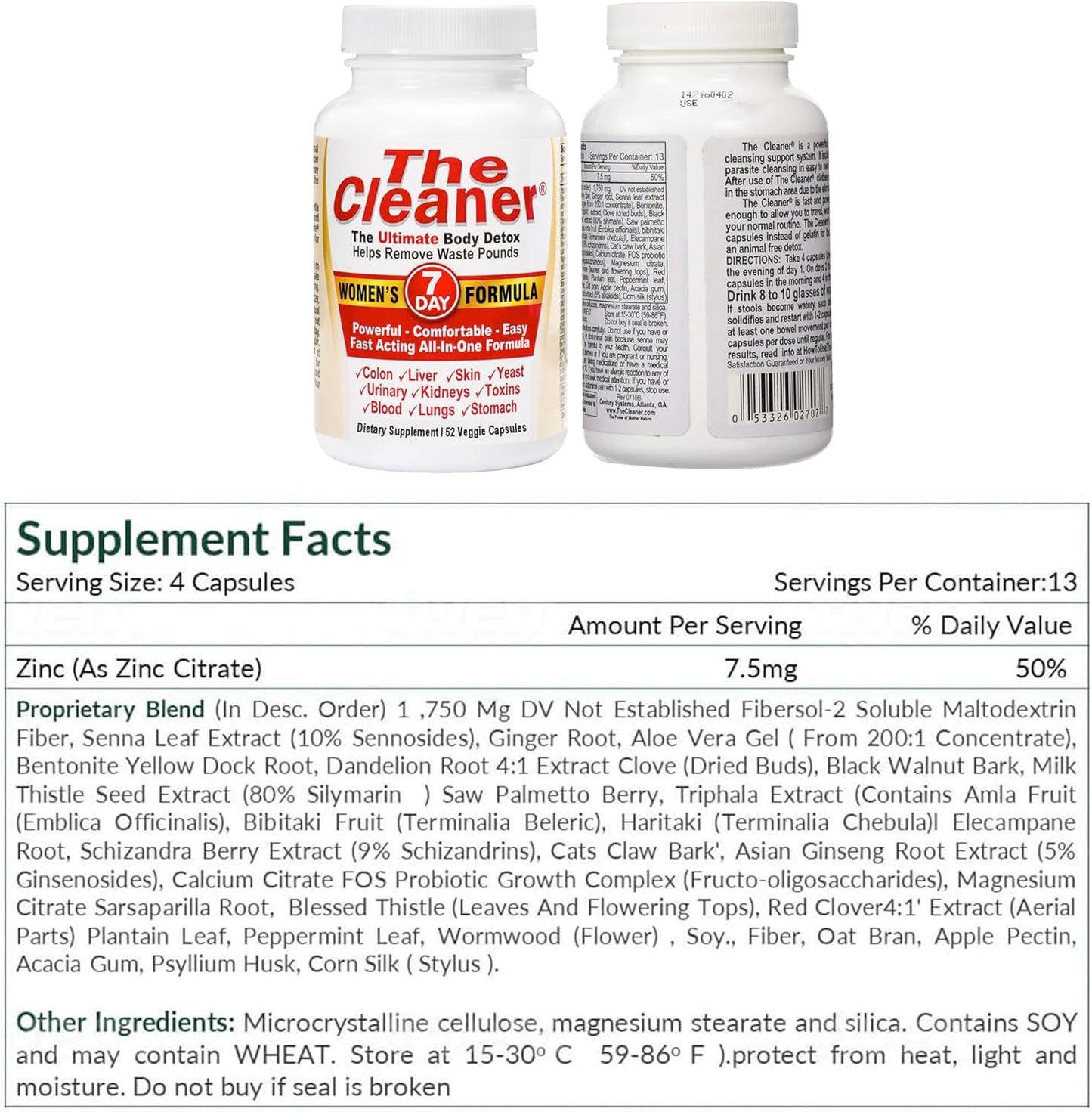The Cleaner Detox: 7-Day Complete Internal Cleansing Formula for Women, 52 Vegetarian Capsules - Promotes Digestive Health by Century Systems