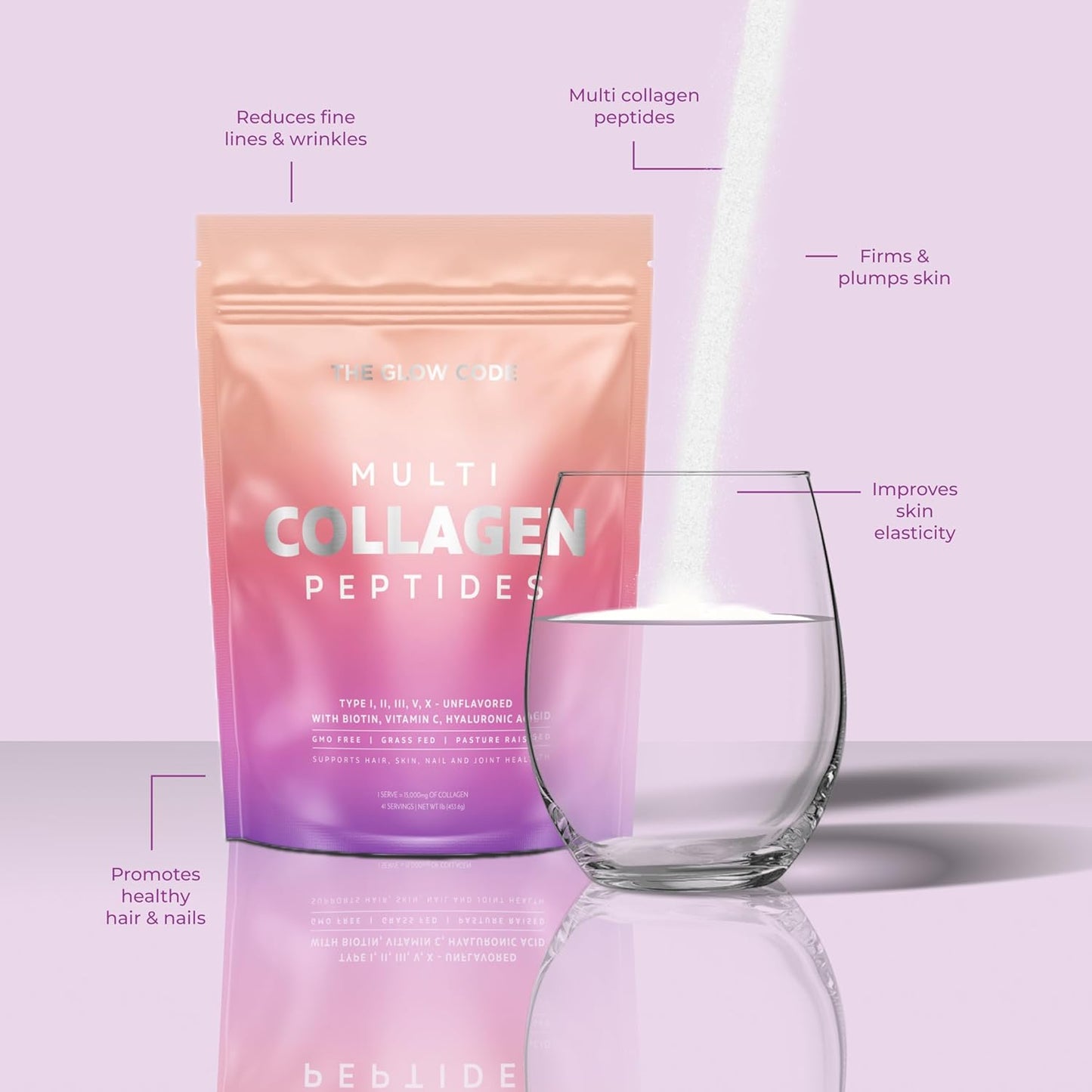 The Glow Code Multi Collagen Peptides Powder with Biotin, Vitamin C, and Hyaluronic Acid
