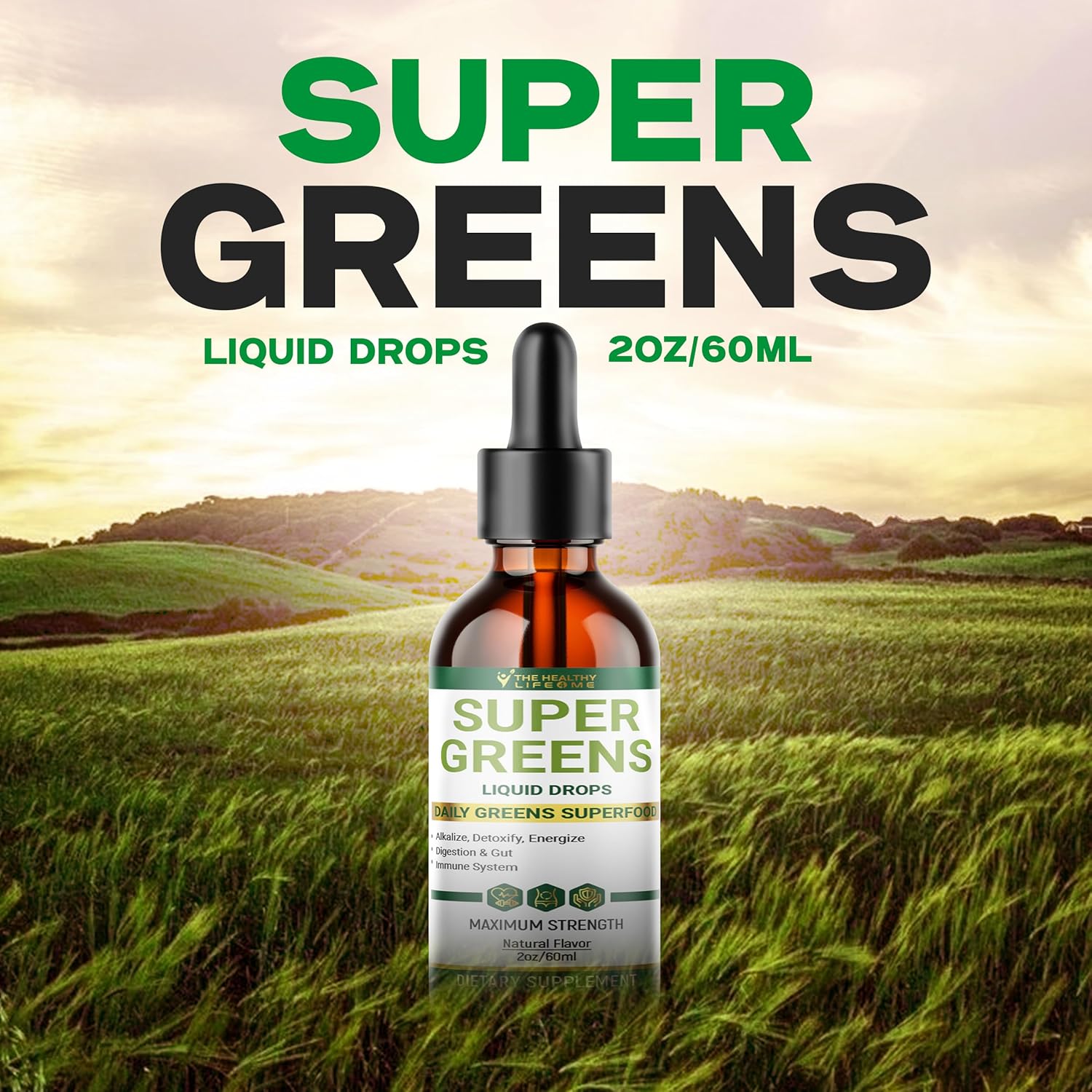 The Healthy Life 4 Me Liquid Super Greens Drops with Peppermint Flavor for Immune Support and Digestive Health - 2oz Bottle - 30 Servings