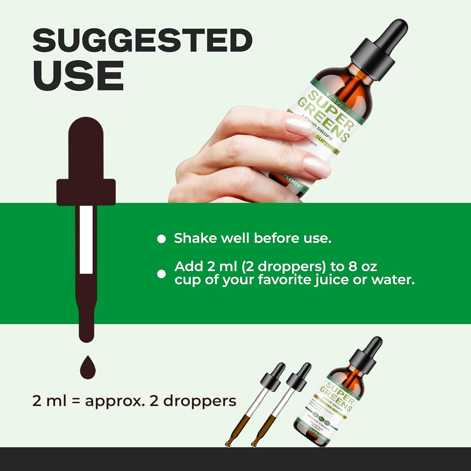 The Healthy Life 4 Me Liquid Super Greens Drops with Peppermint Flavor for Immune Support and Digestive Health - 2oz Bottle - 30 Servings