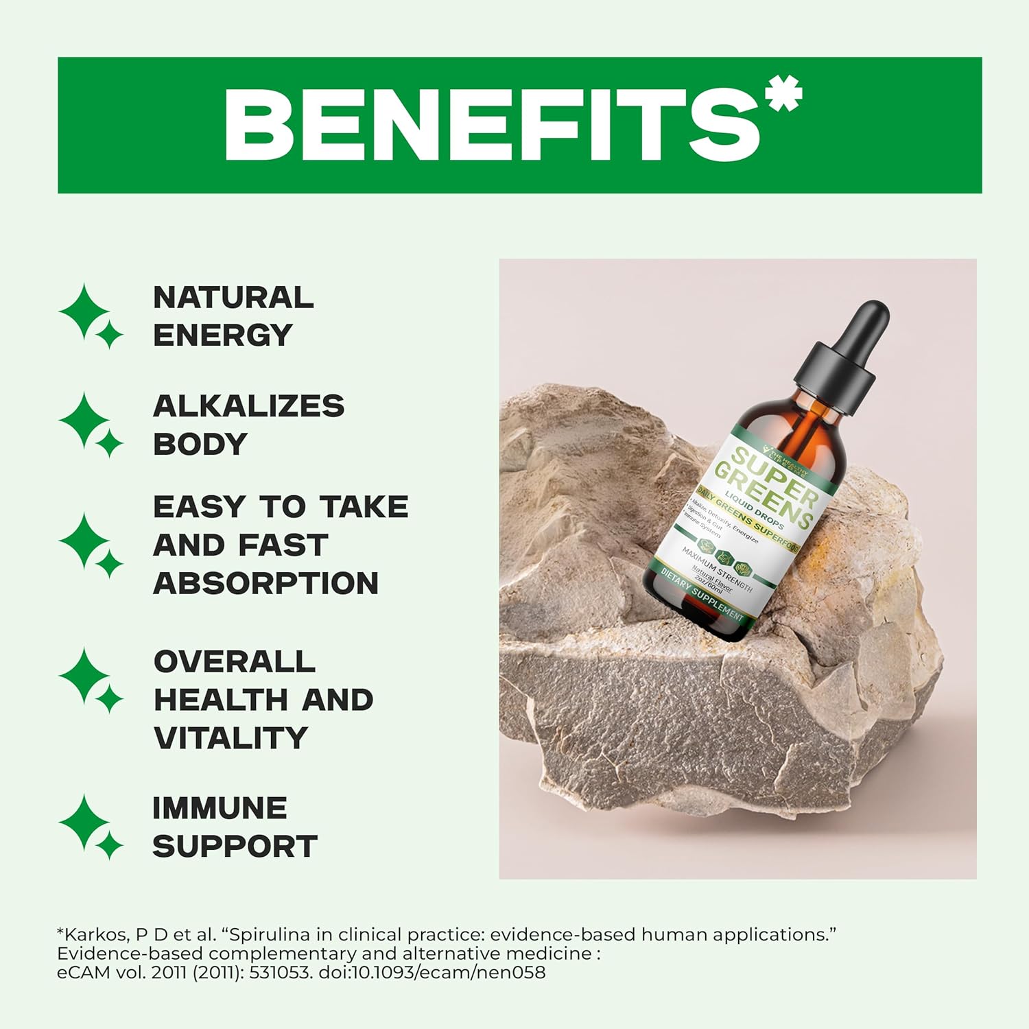 The Healthy Life 4 Me Liquid Super Greens Drops with Peppermint Flavor for Immune Support and Digestive Health - 2oz Bottle - 30 Servings