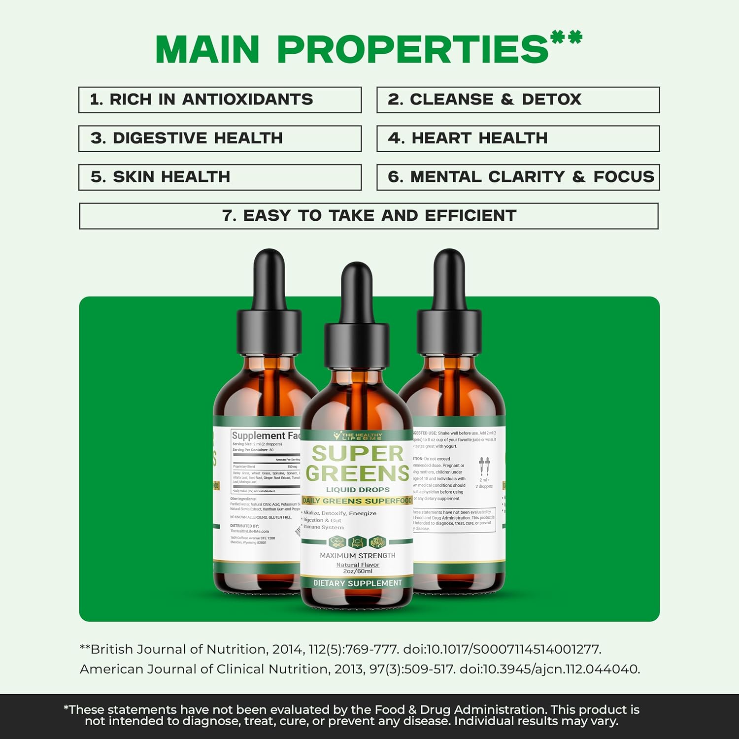The Healthy Life 4 Me Liquid Super Greens Drops with Peppermint Flavor for Immune Support and Digestive Health - 2oz Bottle - 30 Servings