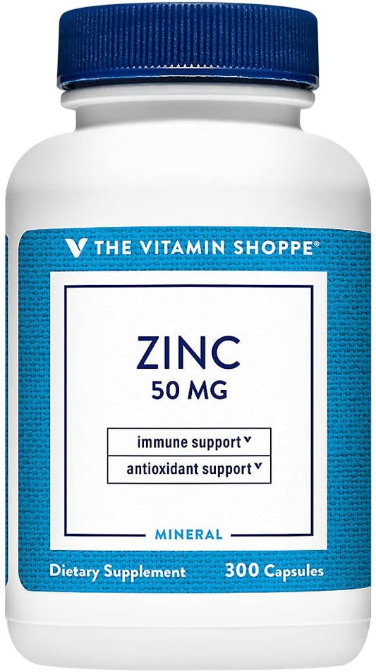 The Vitamin Shoppe Zinc 50mg Capsules for Immune & Eye Health, Antioxidant Supplement (300 Count) - Gluten & Dairy Free