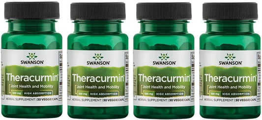 Theracurmin Joint Health & Mobility Supplement - High Absorption Formula (30 Capsules, 100mg) - Pack of 4