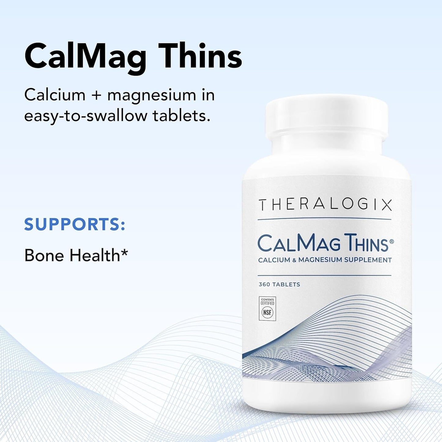 Theralogix CalMag Thins Bone Support Supplement for Women & Men - 200 mg Calcium, 50 mg Magnesium - NSF Certified - 360 Tablets