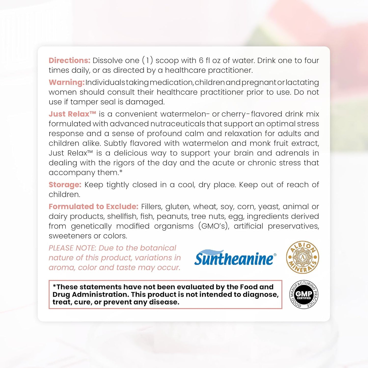 Therapro Rx Just Relax Watermelon Supplement - 60 Servings for Mood & Blood Pressure Support with Myo-inositol, Magnesium, GABA, Taurine, L-Theanine