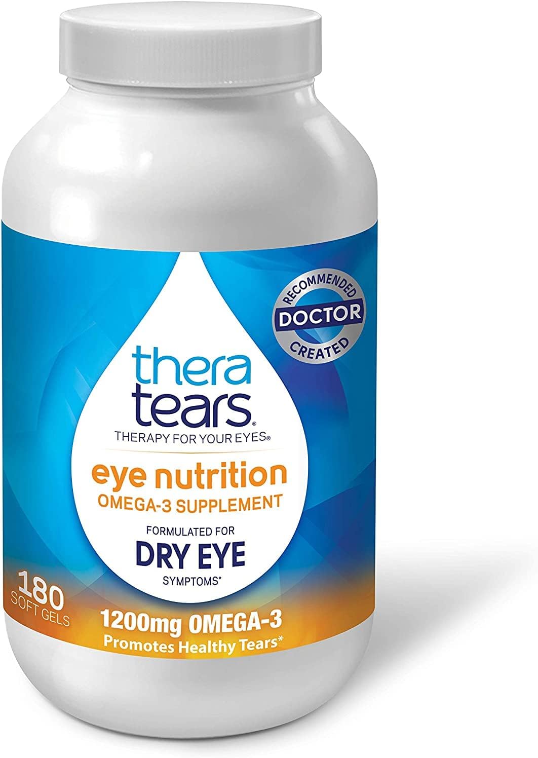 TheraTears Omega 3 Supplement & Dry Eye Therapy Drops - Eye Nutrition with Fish Oil, Flaxseed, Vitamin E - 180 Count & 1 fl oz Twin Pack