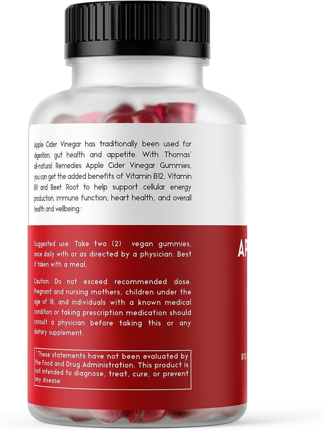 Thomas' All-Natural Apple Cider Vinegar Gummies with Beet Root, Pomegranate, B9 & B12 Vitamins - 1000mg ACV Gummies - Gelatin-Free, Gluten-Free, Vegan & Non-GMO - 60 Count