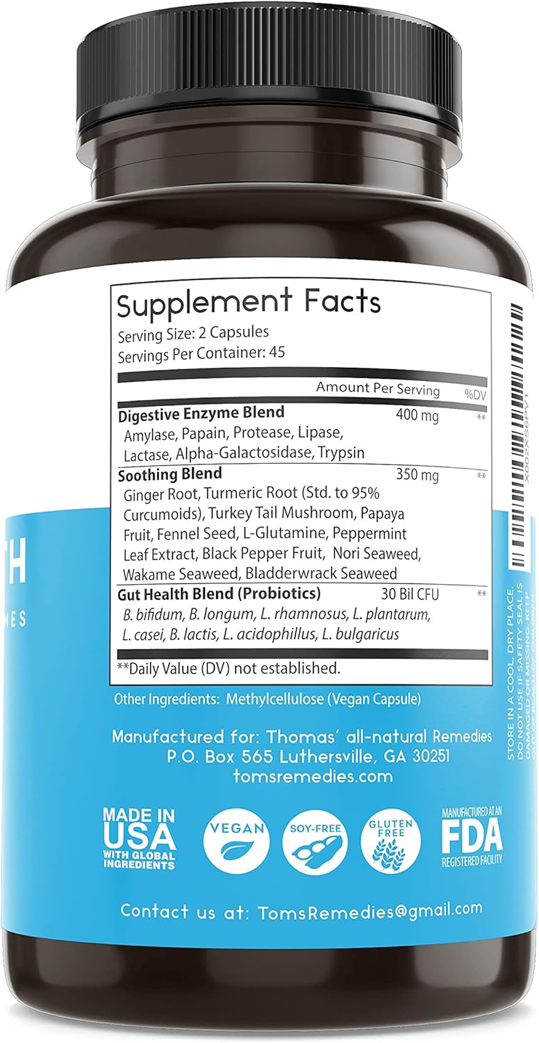 Thomas' Digestive Enzymes, Probiotics, Ginger, Papaya, and Turmeric Supplement for Gut Health and Bloating Relief