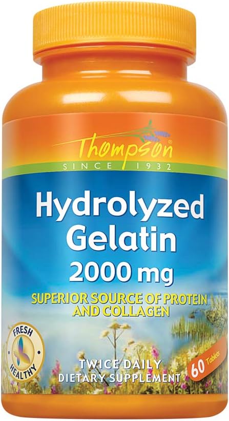 Thompson Bovine-Sourced Hydrolyzed Gelatin 2000mg Tablets for Healthy Cells & Nails Support