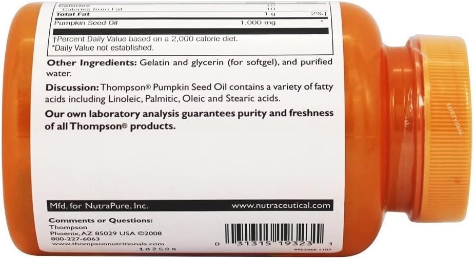 Thompson Pumpkin Seed Oil Softgels 1000mg - 60 Count Bottle