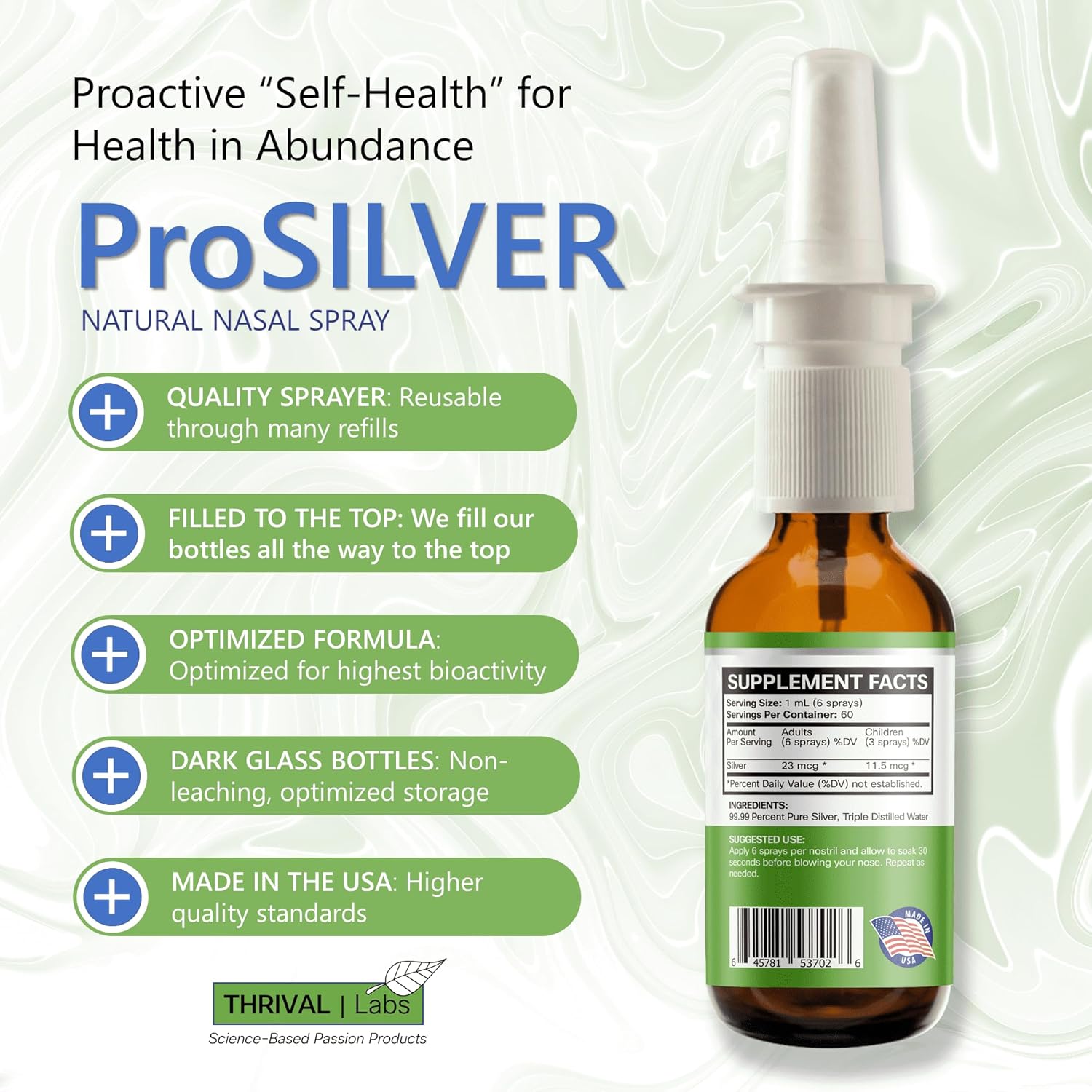 Thrive Labs ProSILVER Ionic Colloidal Silver Liquid - 20 PPM Bio-Active Immune Support in Dark Glass Bottle