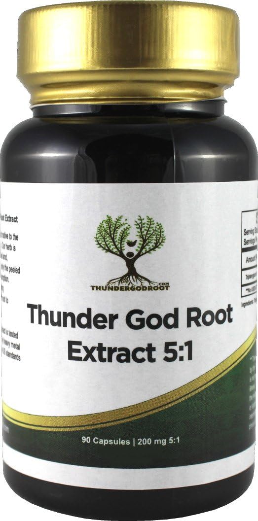 Thunder God Vine Root Extract Capsules - 5:1 Concentration - 200mg Herbal Supplement with Triptolide - 90 Capsules - ThunderGodRoot.com