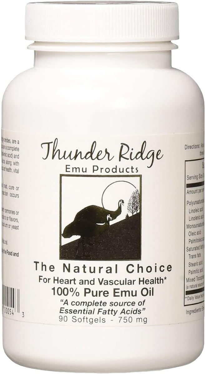 Thunder Ridge Emu Oil Softgels - 100% Pure, 90 Count - Natural Supplement for Skin and Joint Health