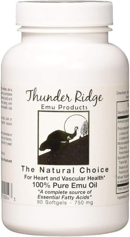 Thunder Ridge Emu Oil Softgels - 100% Pure, 90 Count - Natural Supplement for Skin and Joint Health