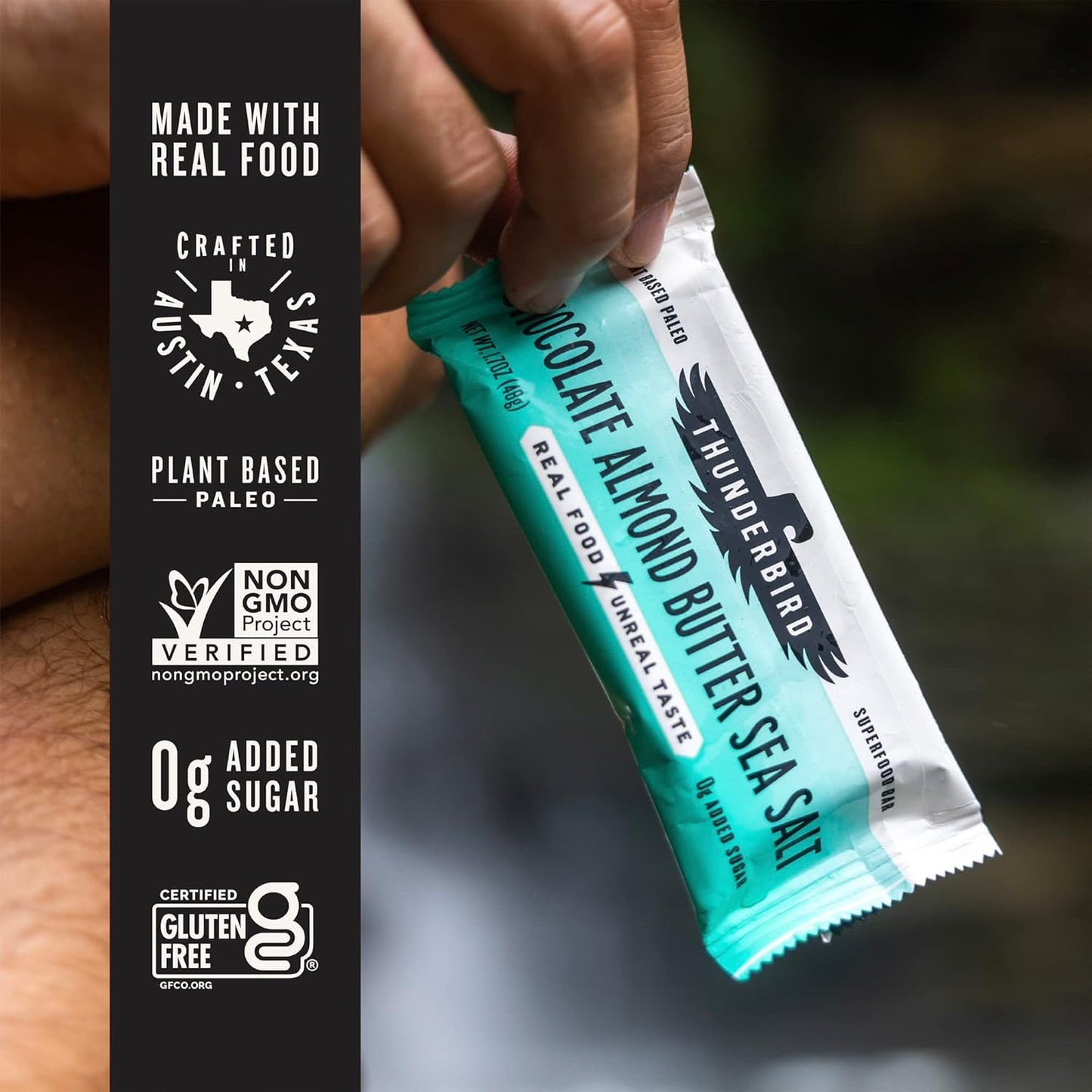 Thunderbird Energetica Chocolate Almond Butter Sea Salt Energy Bars - Gluten-Free, Vegan, Paleo, Non-GMO, Protein-Packed Snack with No Added Sugar (12 Count)