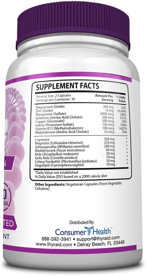 Thyroid Supplement with Iodine, Kelp, and Ashwagandha - Vegan - 60 Capsules