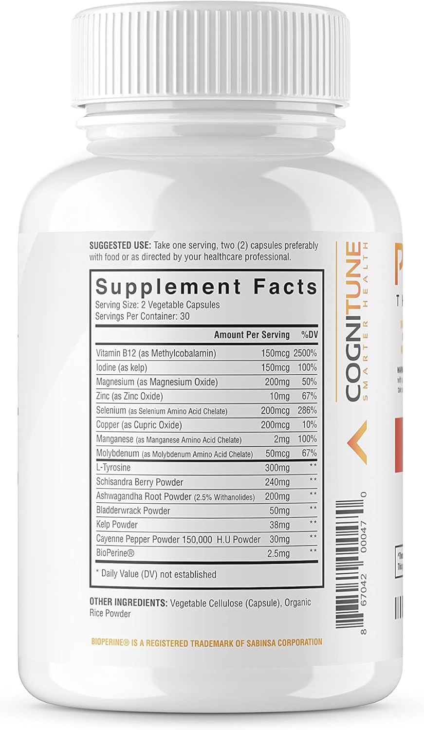 Thyroid Support Complex Supplement for Energy, Focus & Metabolism - Iodine, B12, Selenium, Zinc, Ashwagandha & More - Men and Women's Thyroid Support Formula
