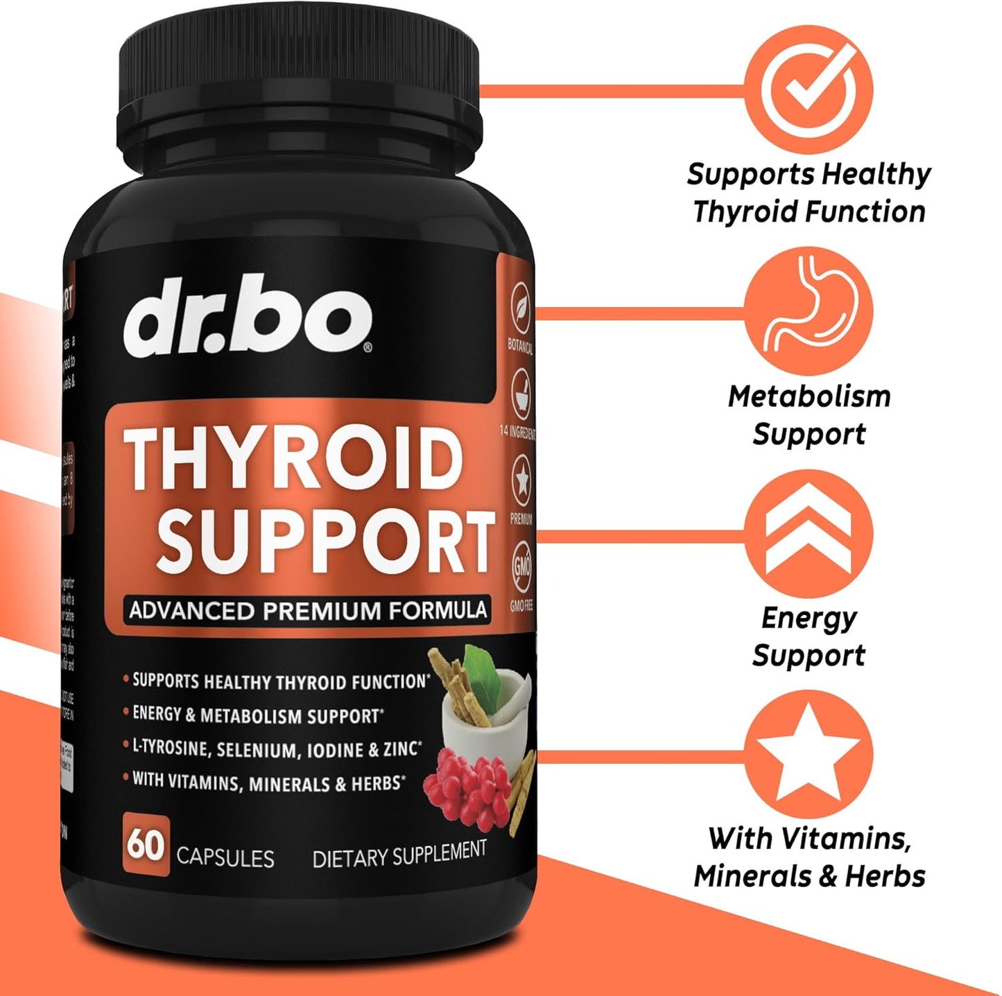 Thyroid Support & Lymphatic Drainage Supplements - Herbal Cleanse with Vitamin Complex & Echinacea for Detoxifying Lymph Nodes