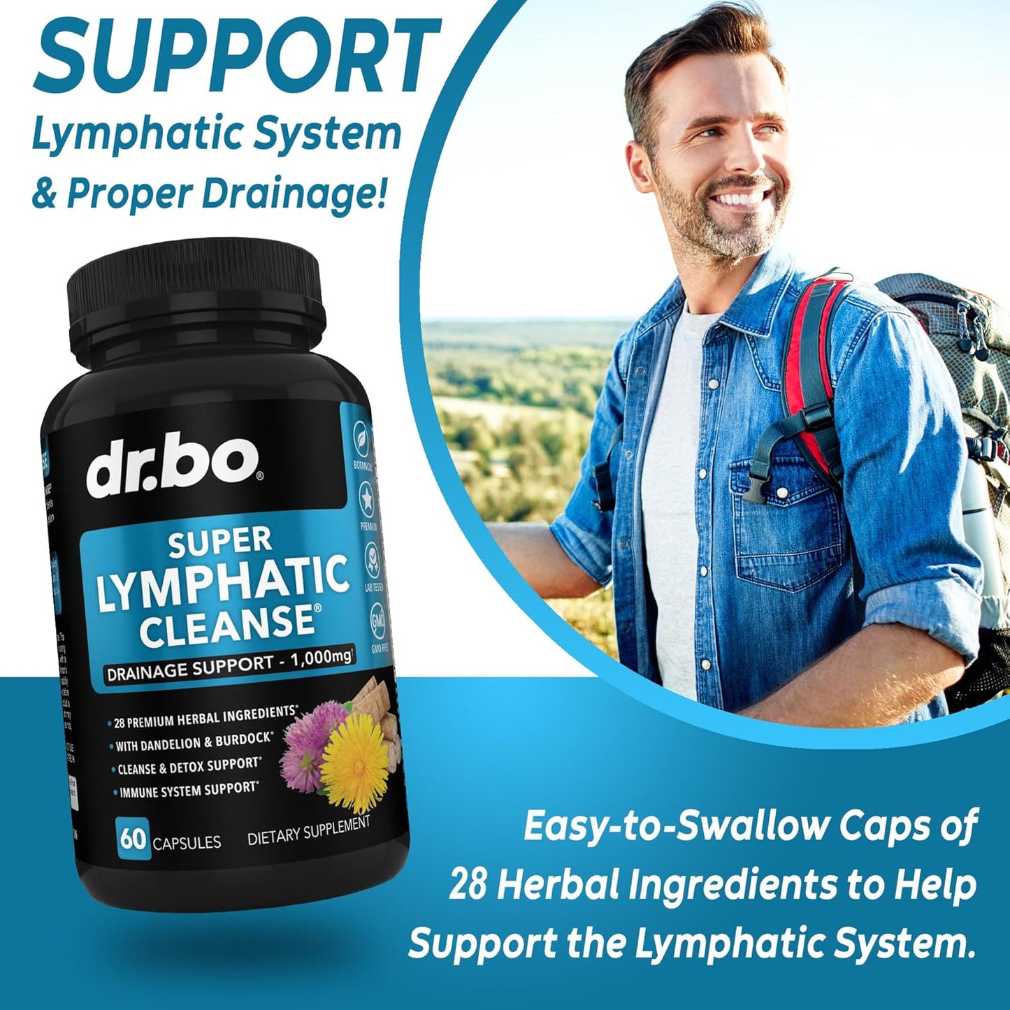 Thyroid Support & Lymphatic Drainage Supplements - Herbal Cleanse with Vitamin Complex & Echinacea for Detoxifying Lymph Nodes