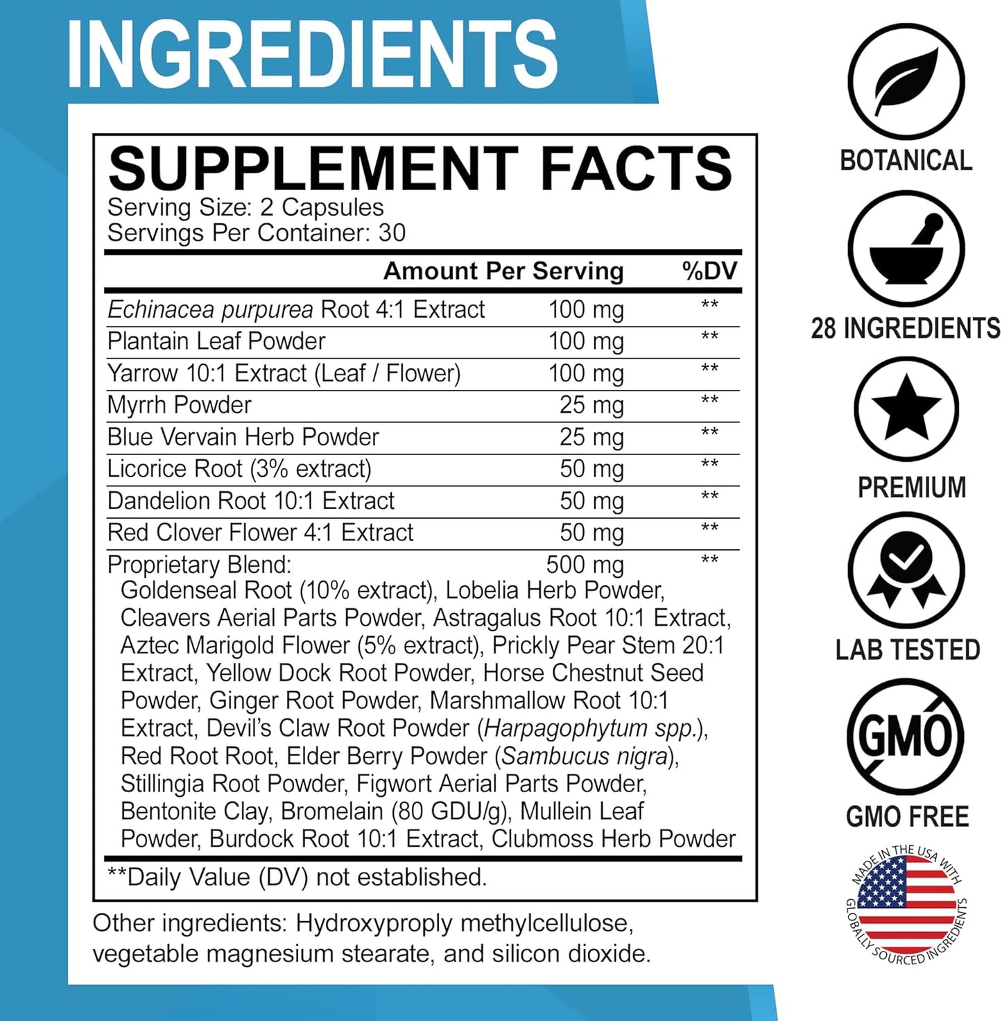 Thyroid Support & Lymphatic Drainage Supplements - Herbal Cleanse with Vitamin Complex & Echinacea for Detoxifying Lymph Nodes