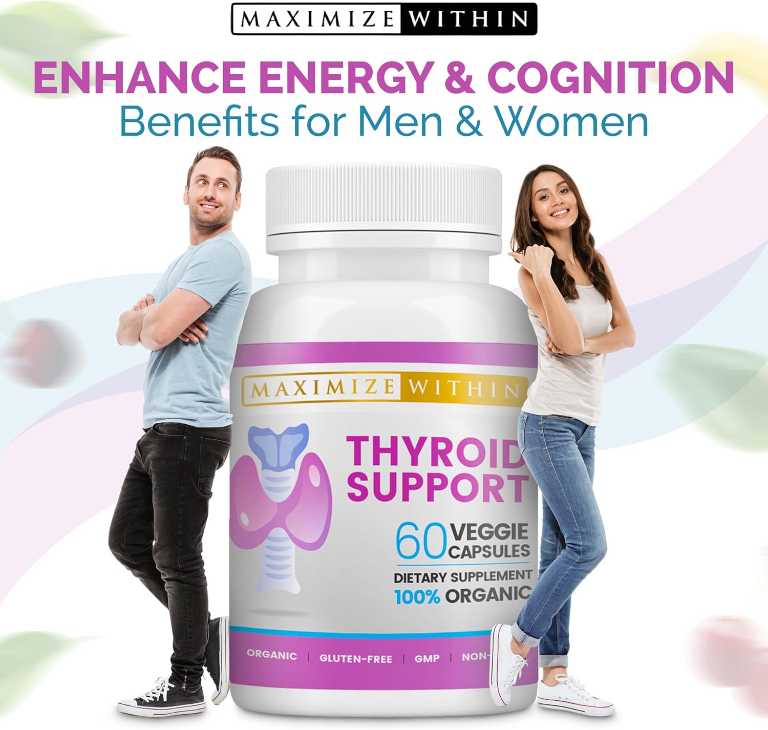 Thyroid Support Supplement for Women & Men - Boost Energy, Clarity, Focus - Ashwagandha, Iodine, Zinc, Kelp, Vitamin B12 - 60 Capsules