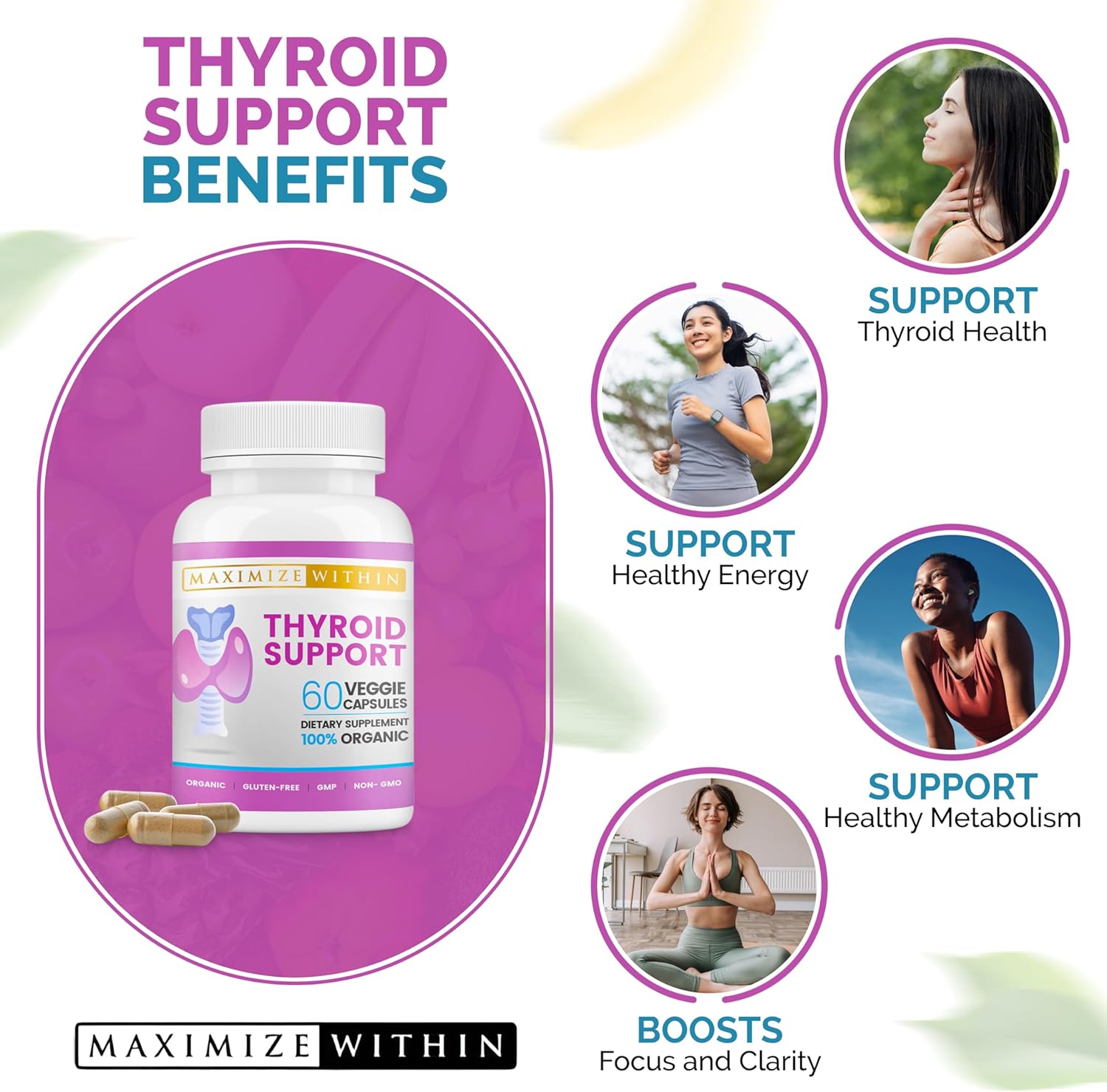 Thyroid Support Supplement for Women & Men - Boost Energy, Clarity, Focus - Ashwagandha, Iodine, Zinc, Kelp, Vitamin B12 - 60 Capsules