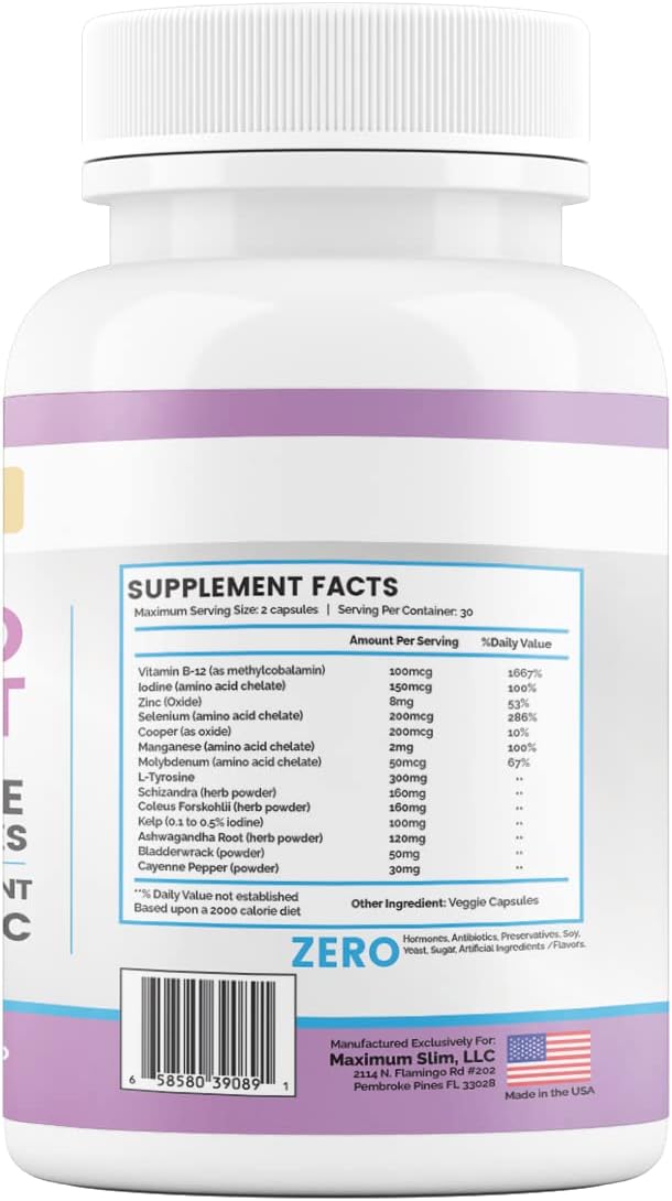 Thyroid Support Supplement for Women & Men - Boost Energy, Clarity, Focus - Ashwagandha, Iodine, Zinc, Kelp, Vitamin B12 - 60 Capsules