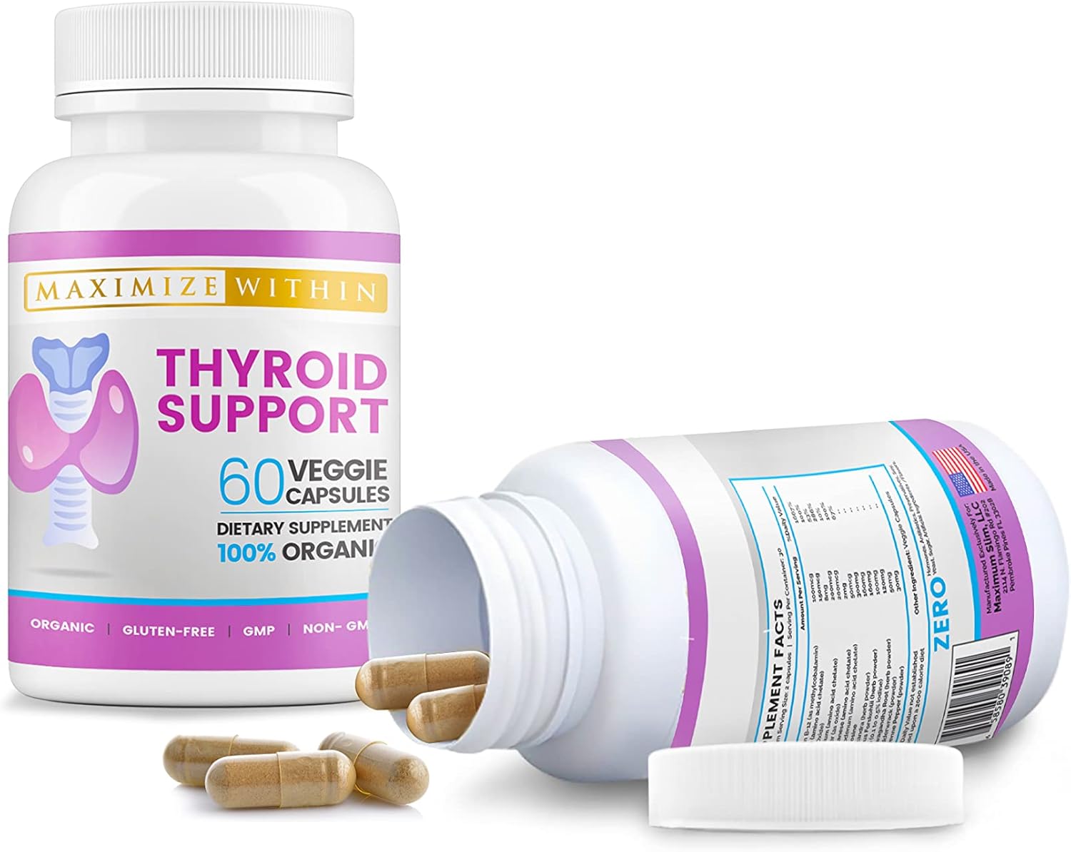 Thyroid Support Supplement for Women & Men - Boost Energy, Clarity, Focus - Ashwagandha, Iodine, Zinc, Kelp, Vitamin B12 - 60 Capsules