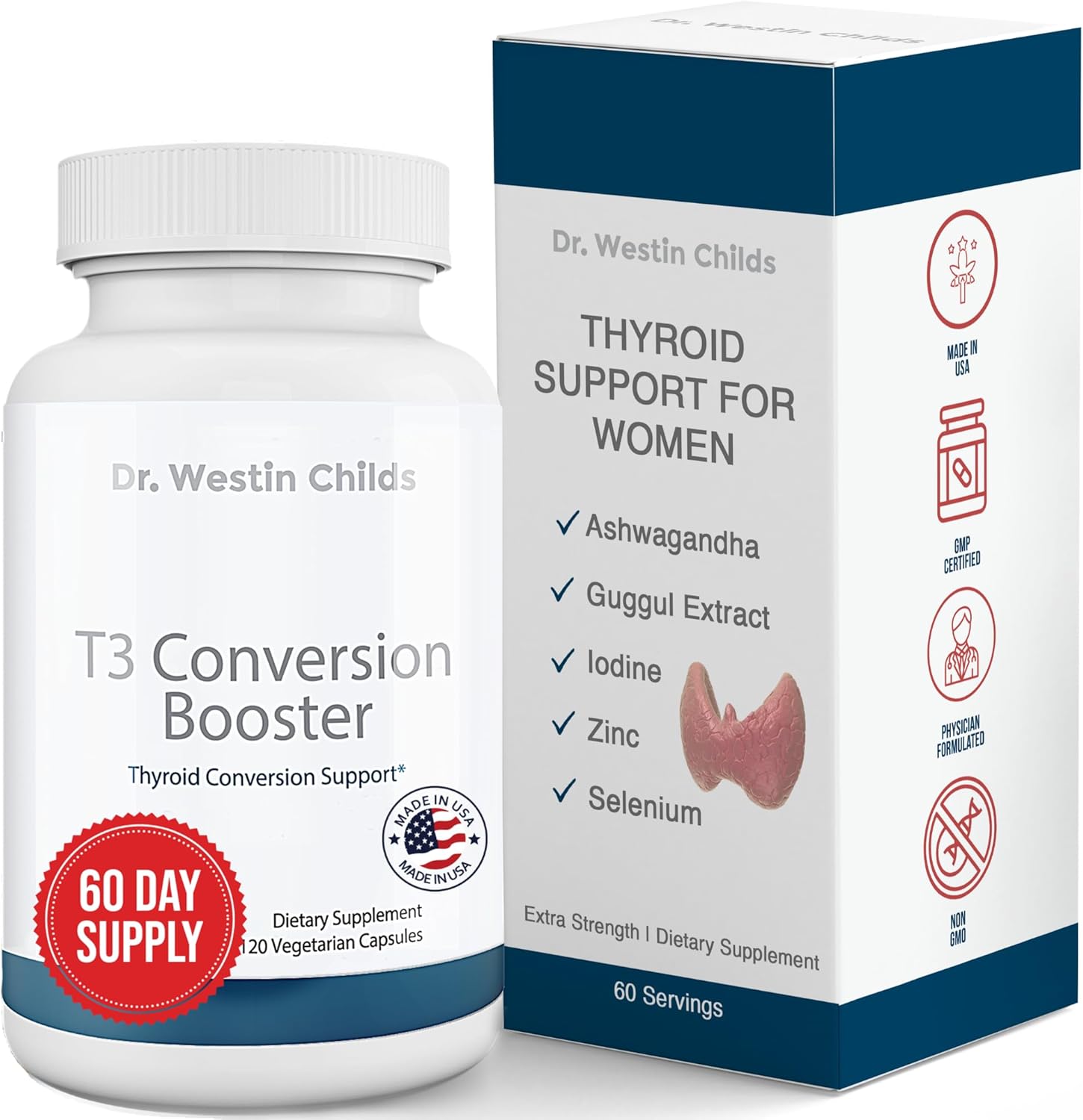 Thyroid Support Supplement for Women with Hypothyroidism & Hashimoto’s - T3 Conversion Enhancer - Iodine, Ashwagandha, Guggul Extract, Selenium & Zinc - 60 Servings