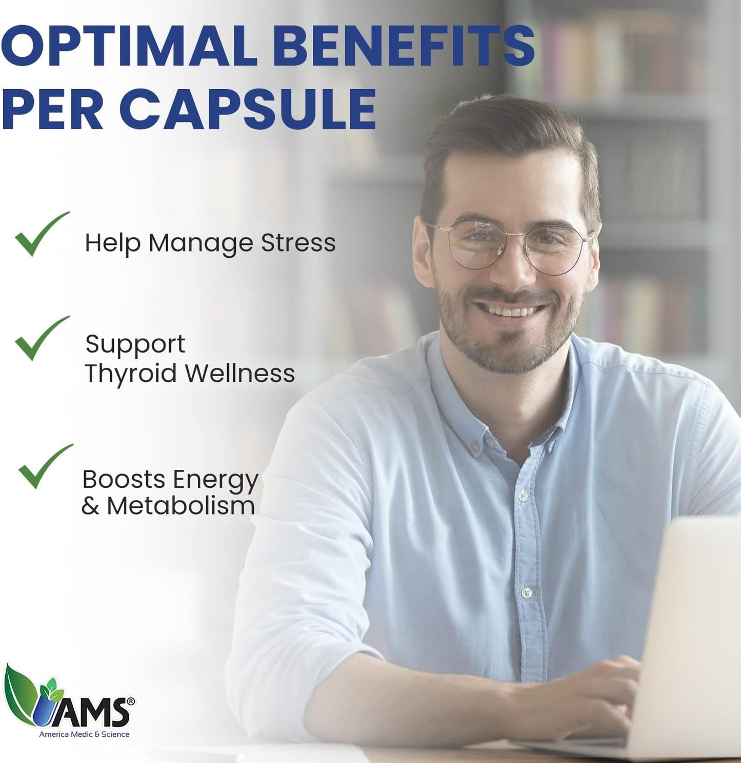 Thyroid Support Supplement with Ashwagandha, Iodine, and Selenium for Mood and Energy - 60 Capsules for Men and Women by America Medic & Science
