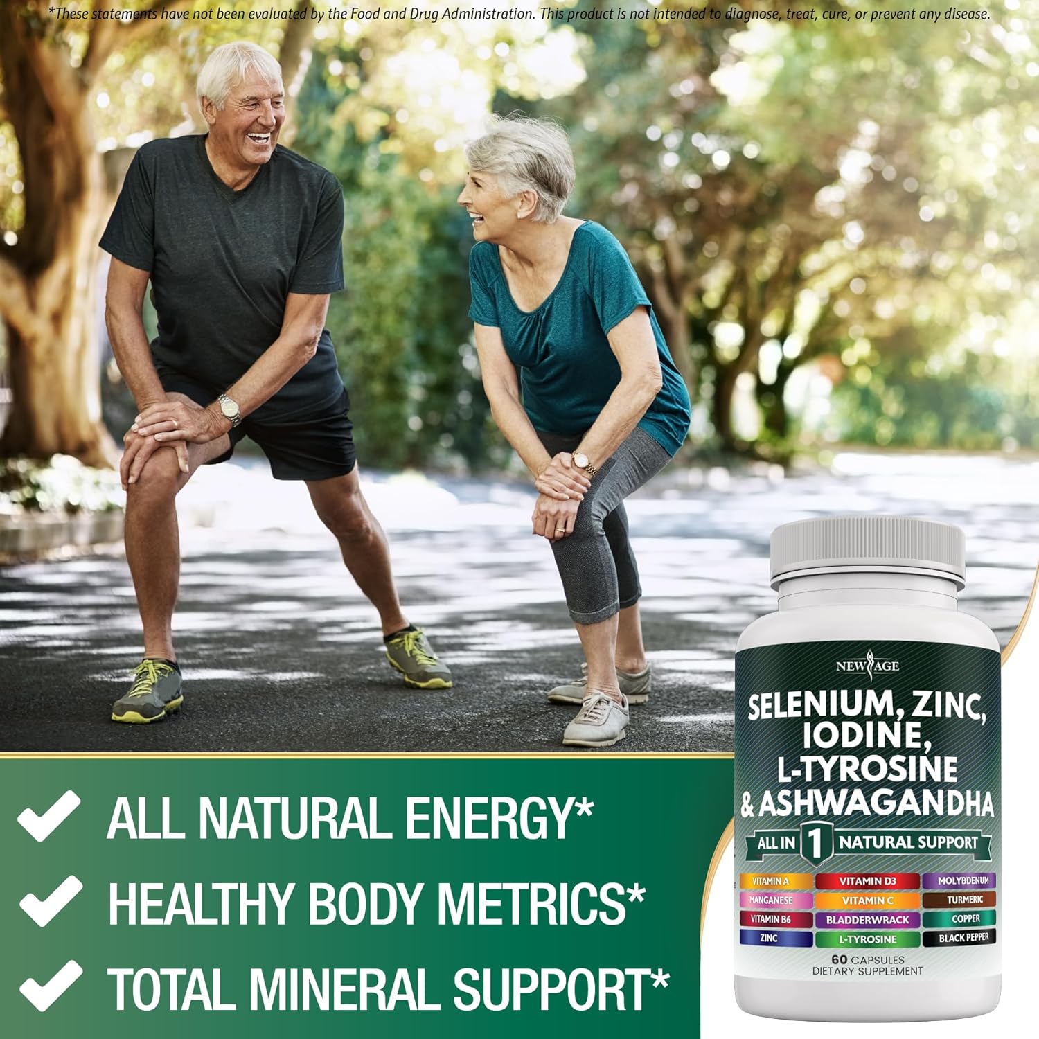 Thyroid Support Supplement with Selenium, Zinc, Iodine, L Tyrosine, Ashwagandha, Bladderwrack, Turmeric, Silica Kelp, Schisandra - 60 Count