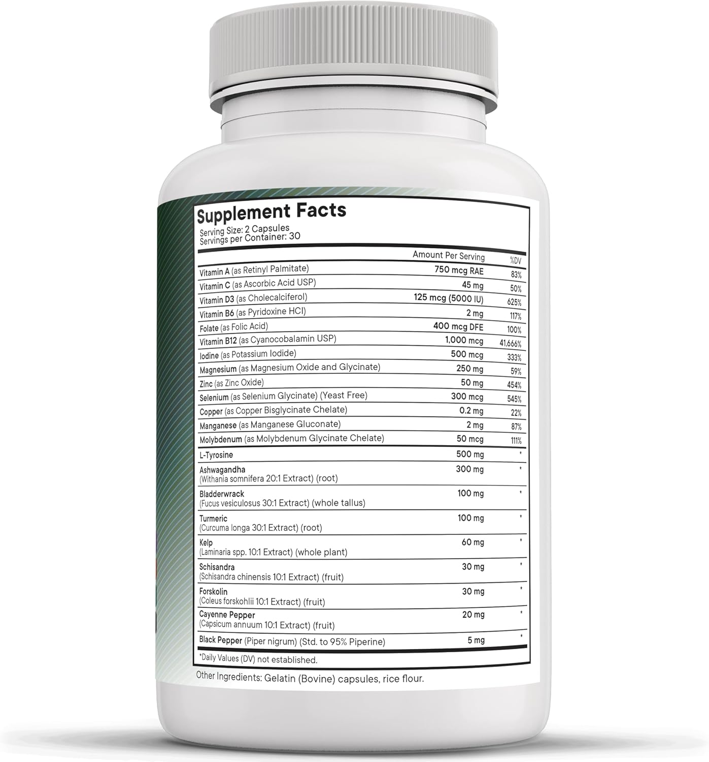 Thyroid Support Supplement with Selenium, Zinc, Iodine, L Tyrosine, Ashwagandha, Bladderwrack, Turmeric, Silica Kelp, Schisandra - 60 Count