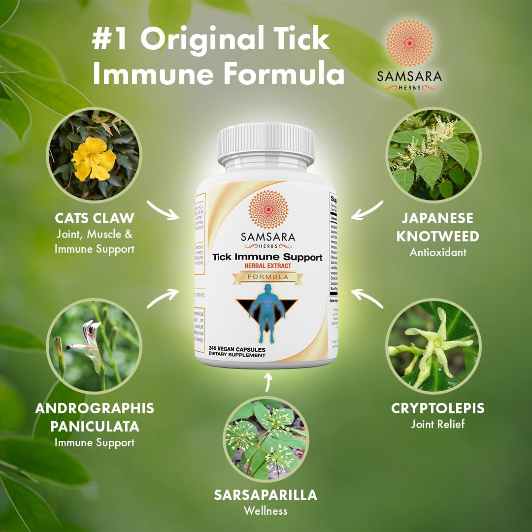 Tick Immune Support Capsules - Japanese Knotweed, Cats Claw, Andrographis, Cryptolepis, Sarsaparilla, Resveratrol - 240 Count